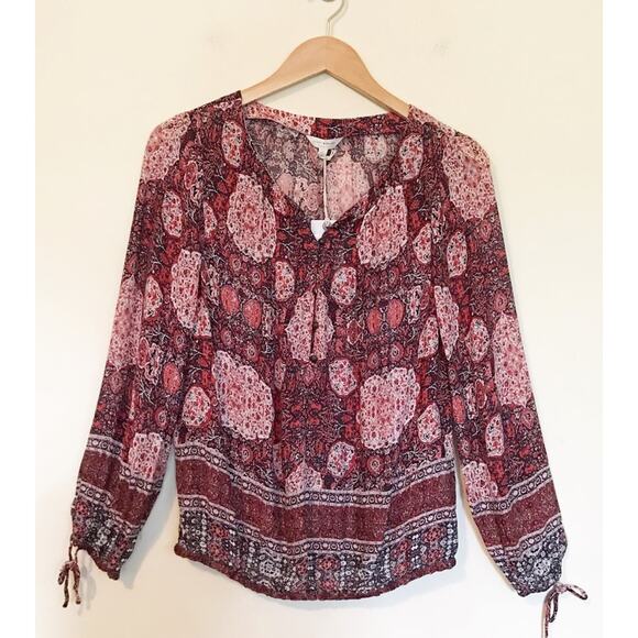 Lucky Brand Boho Moroccan Western Tapestry Peasant Top Pink Medallion S new nwt - Picture 2 of 11